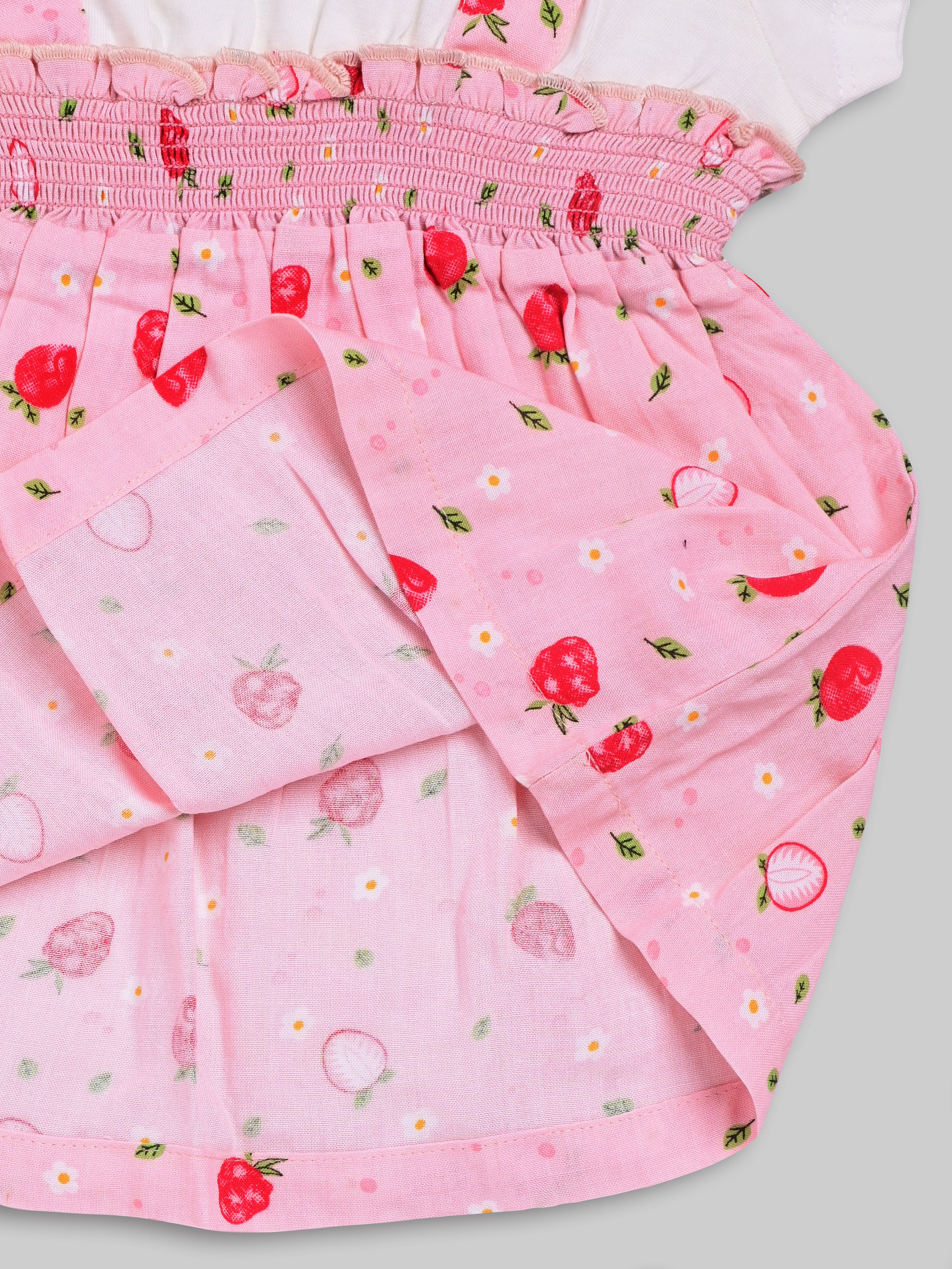 DTD White & Pink Color All Over Bottom Strawberry Baby Girls Panty Frock Set G-H/S-047A