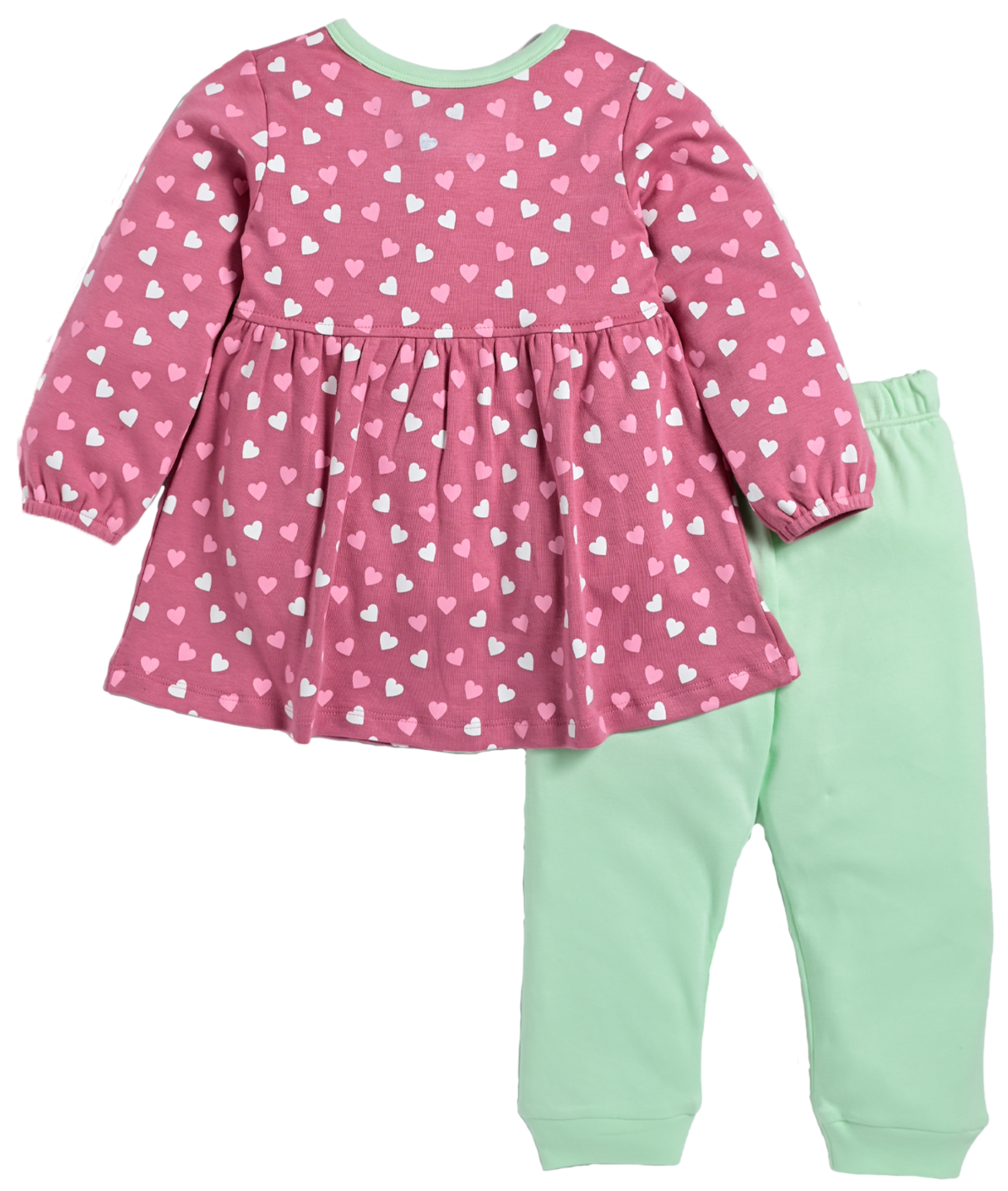 D2D All Over Little Heart Printed Full Sleeve Frock with Aqua Green Pant G-FO-25_Pink