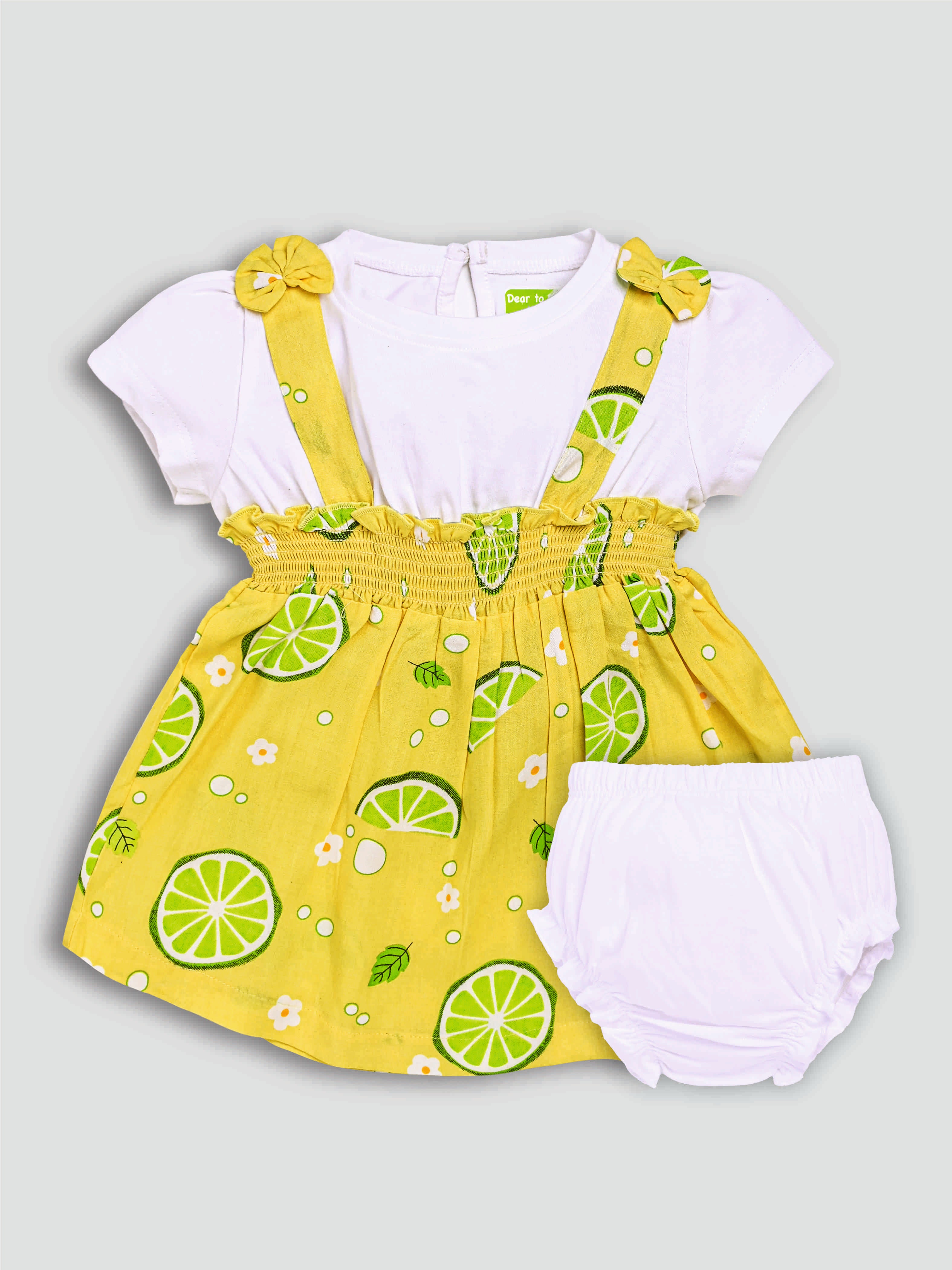 DTD White & Yellow Color Bottom Lemon Printed Baby Panty Frock Set G-H/S-050A