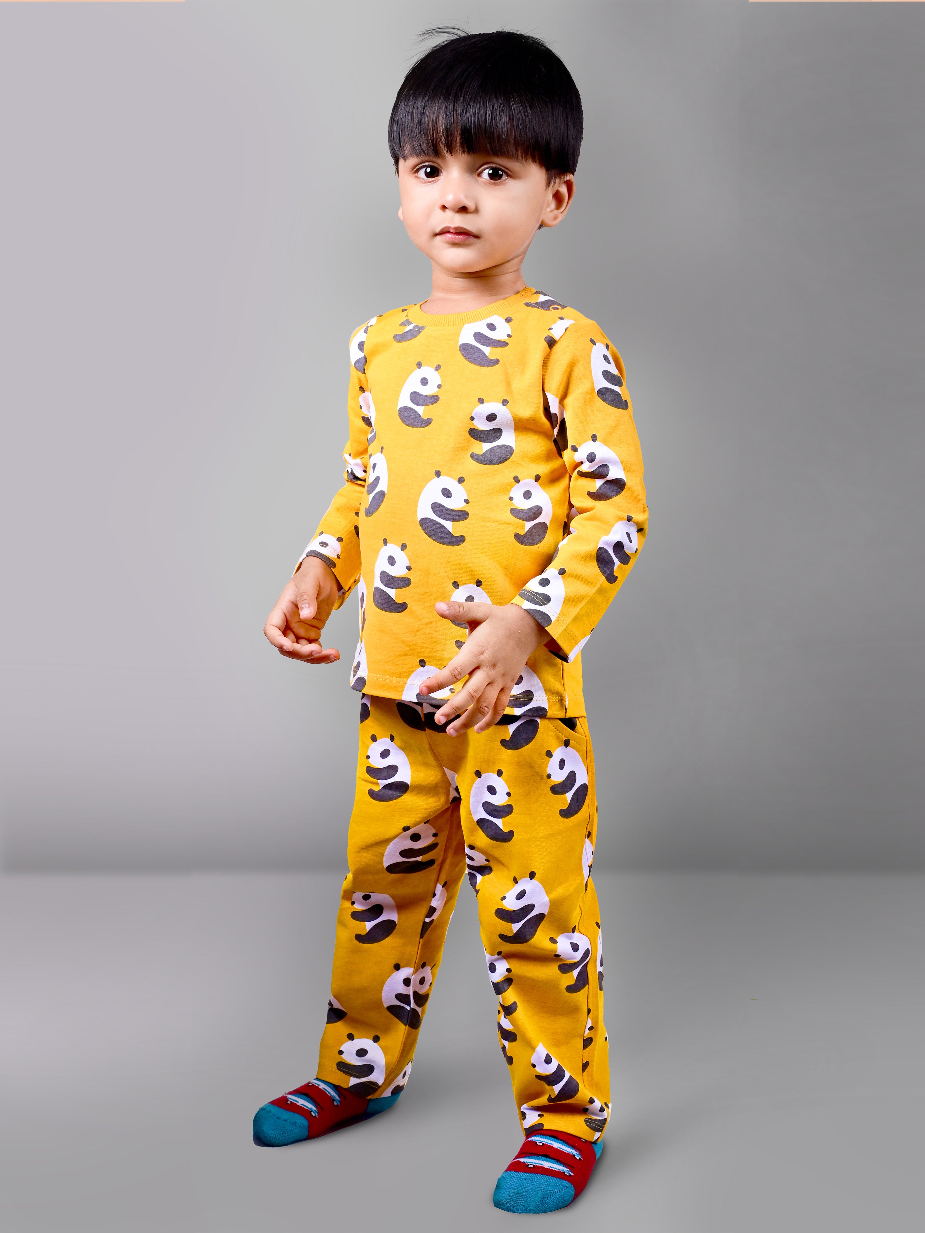 DTD Yellow Color All Over Panda Printed Boys Full Sleeve Set B-FS-NS-09