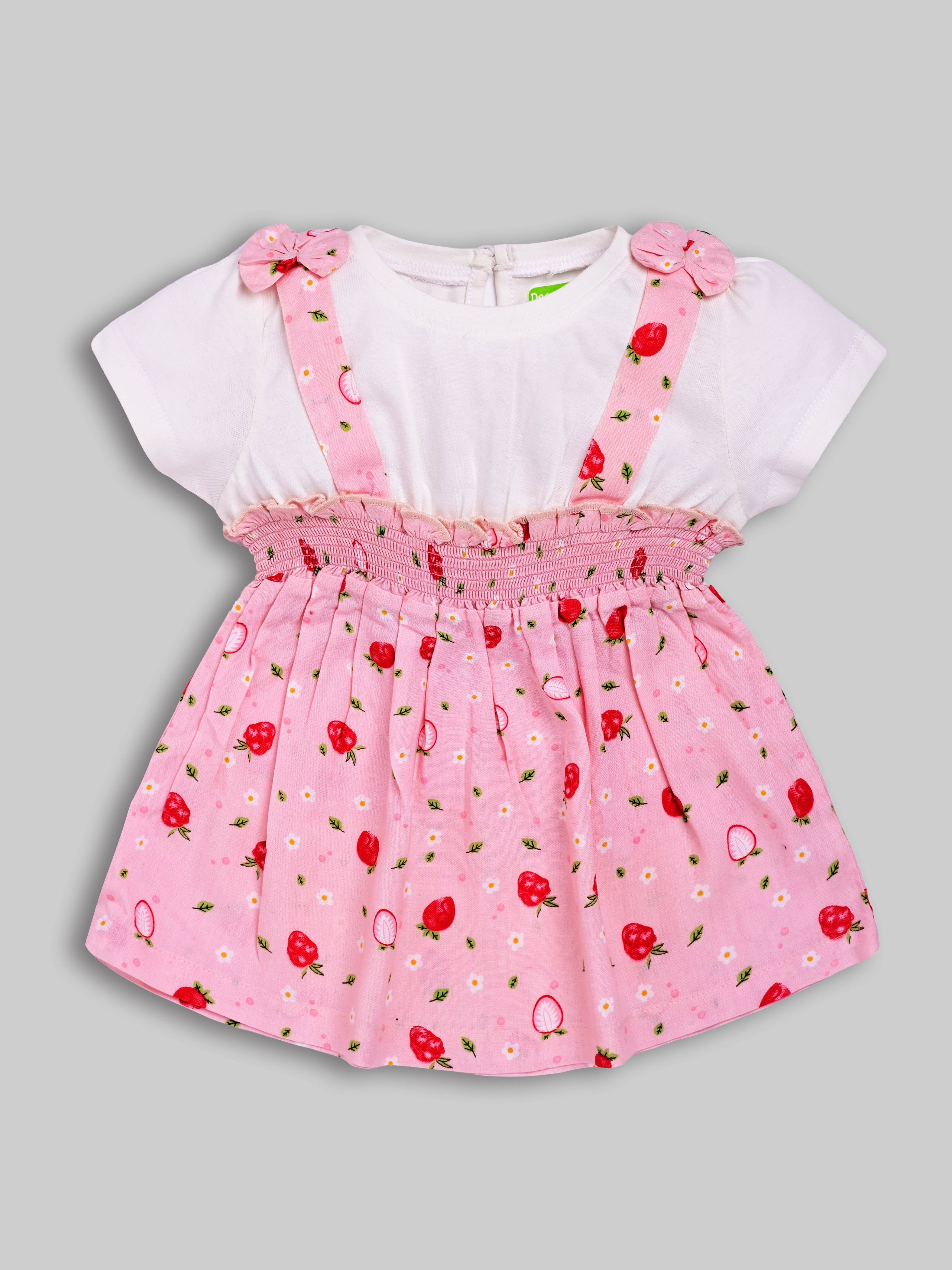 DTD White & Pink Color All Over Bottom Strawberry Baby Girls Panty Frock Set G-H/S-047A