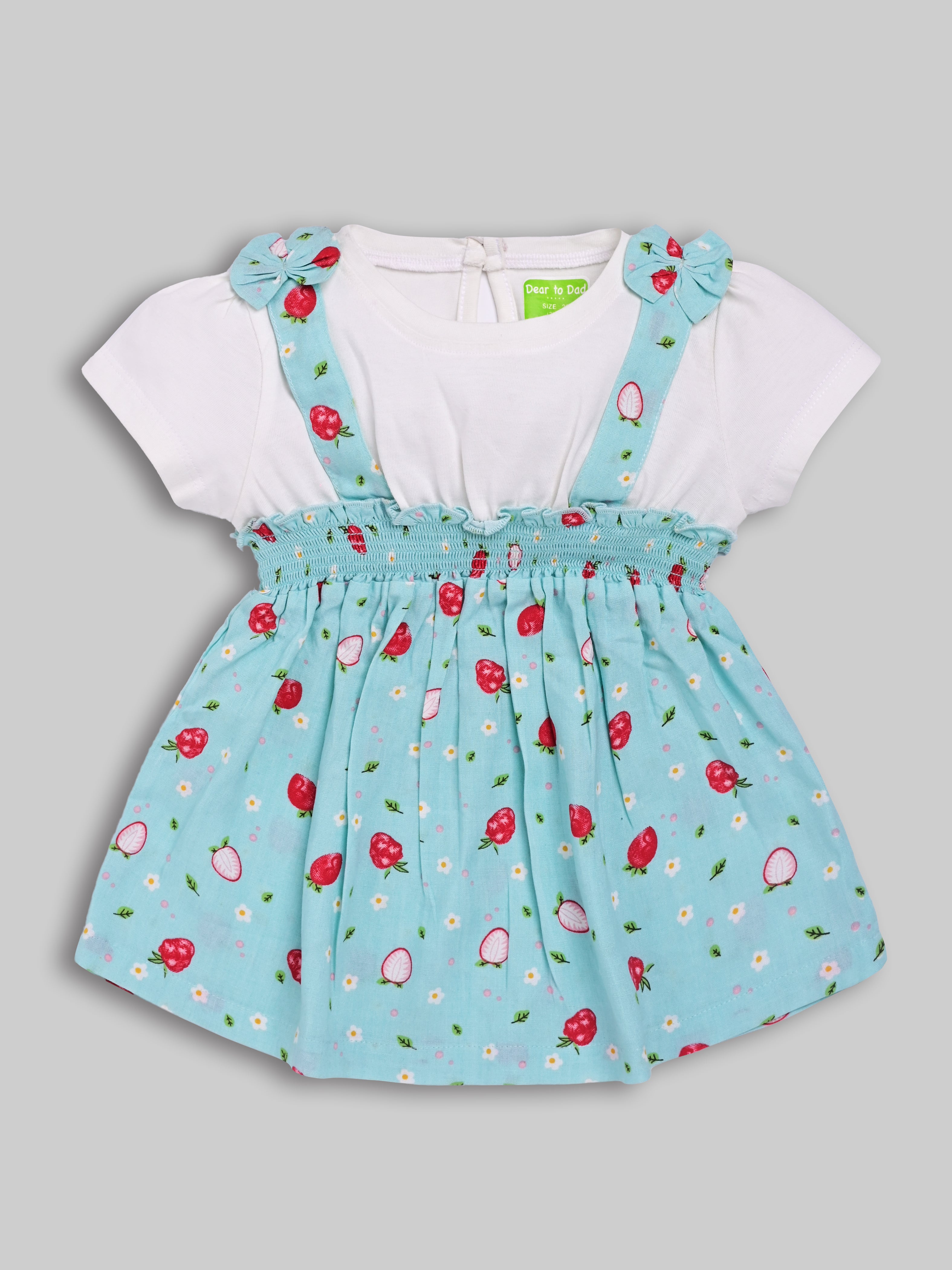 DTD White & Sky Blue Color Baby Girls All Over Strawberry Printed Panty Frock Set G-H/S-047B