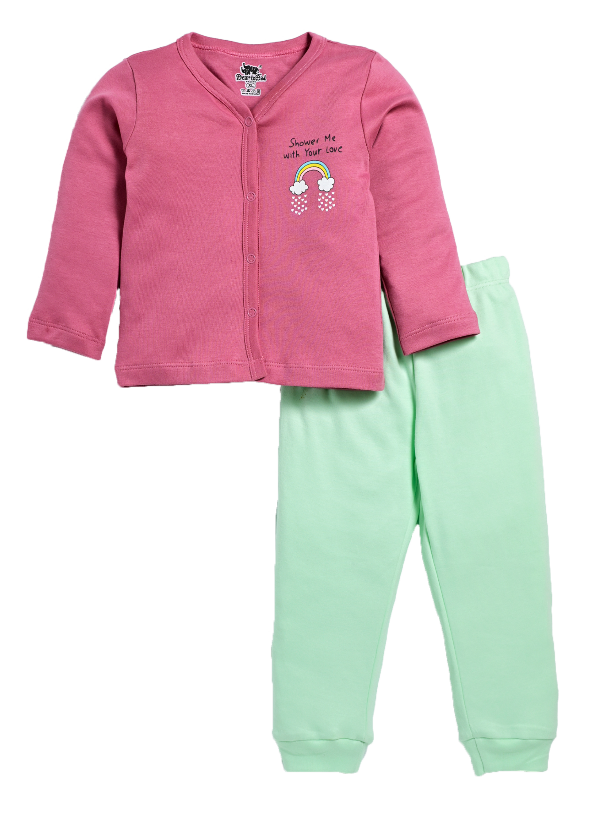 D2D All Over Full Sleeve Pink Front Open Top with Aqua Green Pant G-FO-21_Pink