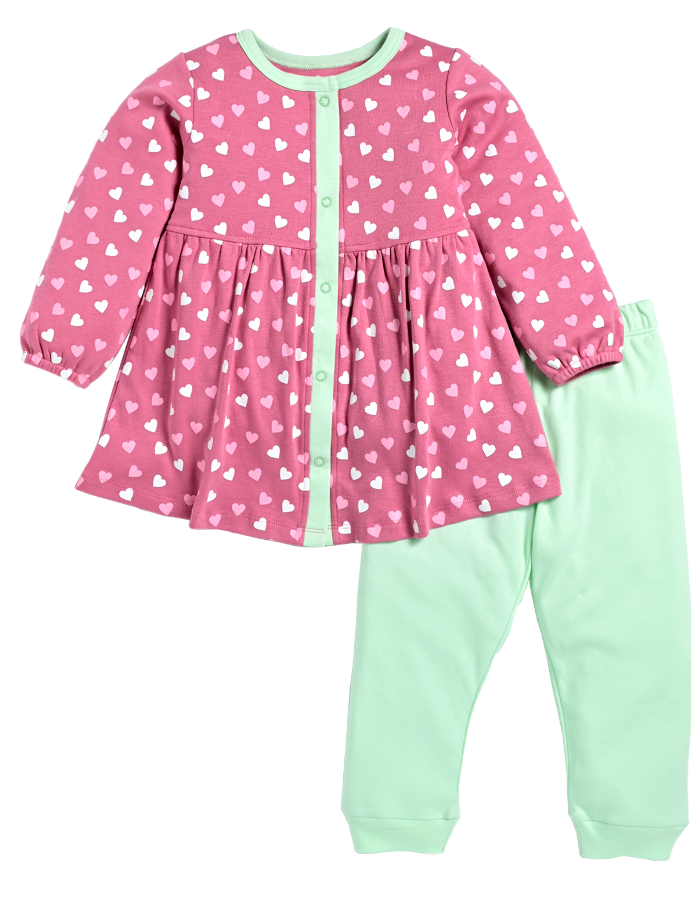 D2D All Over Little Heart Printed Full Sleeve Frock with Aqua Green Pant G-FO-25_Pink