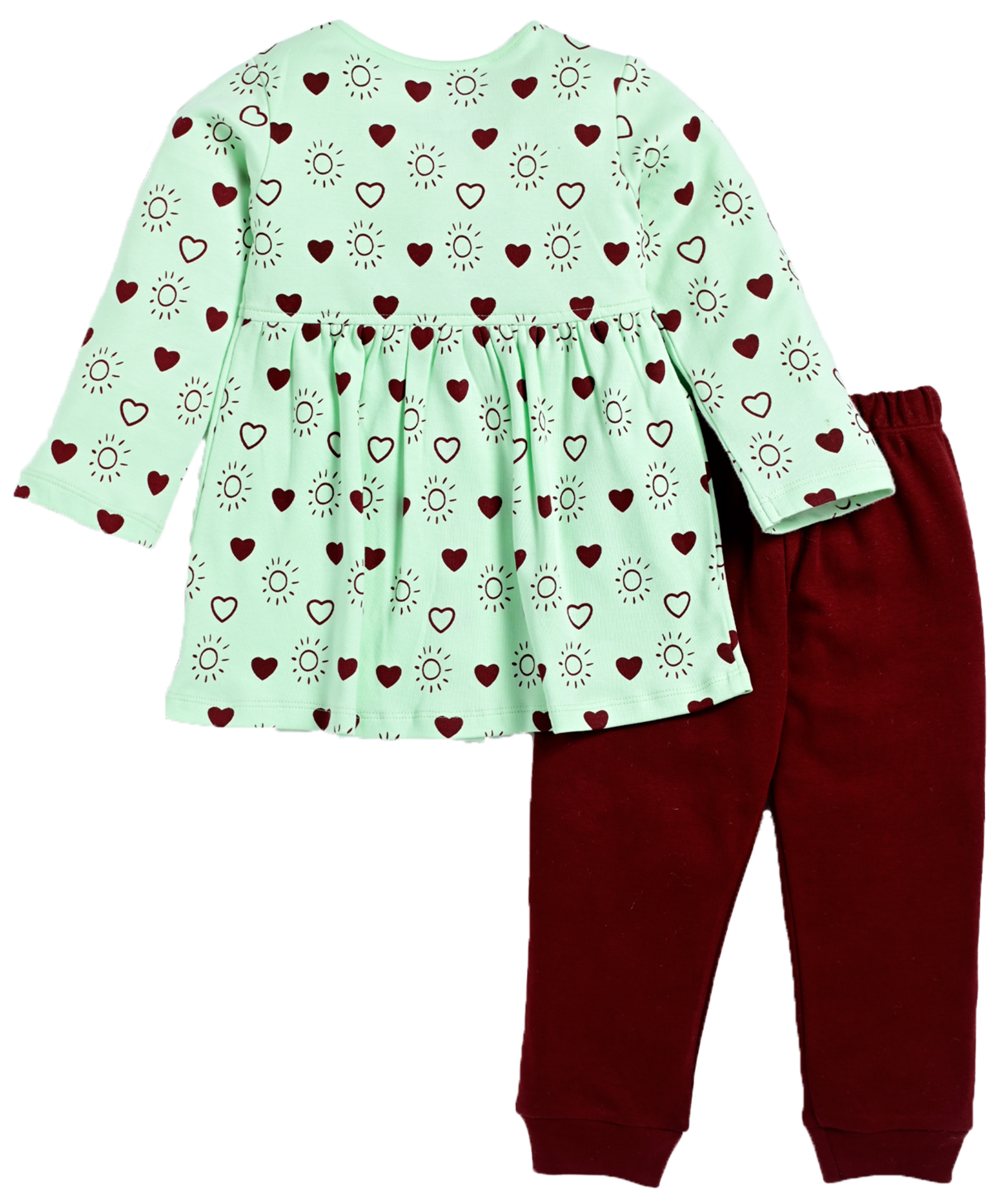 D2D All Over Heart Printed Full Sleeve Frock with Maroon Pant G-FO-19_Palegreen