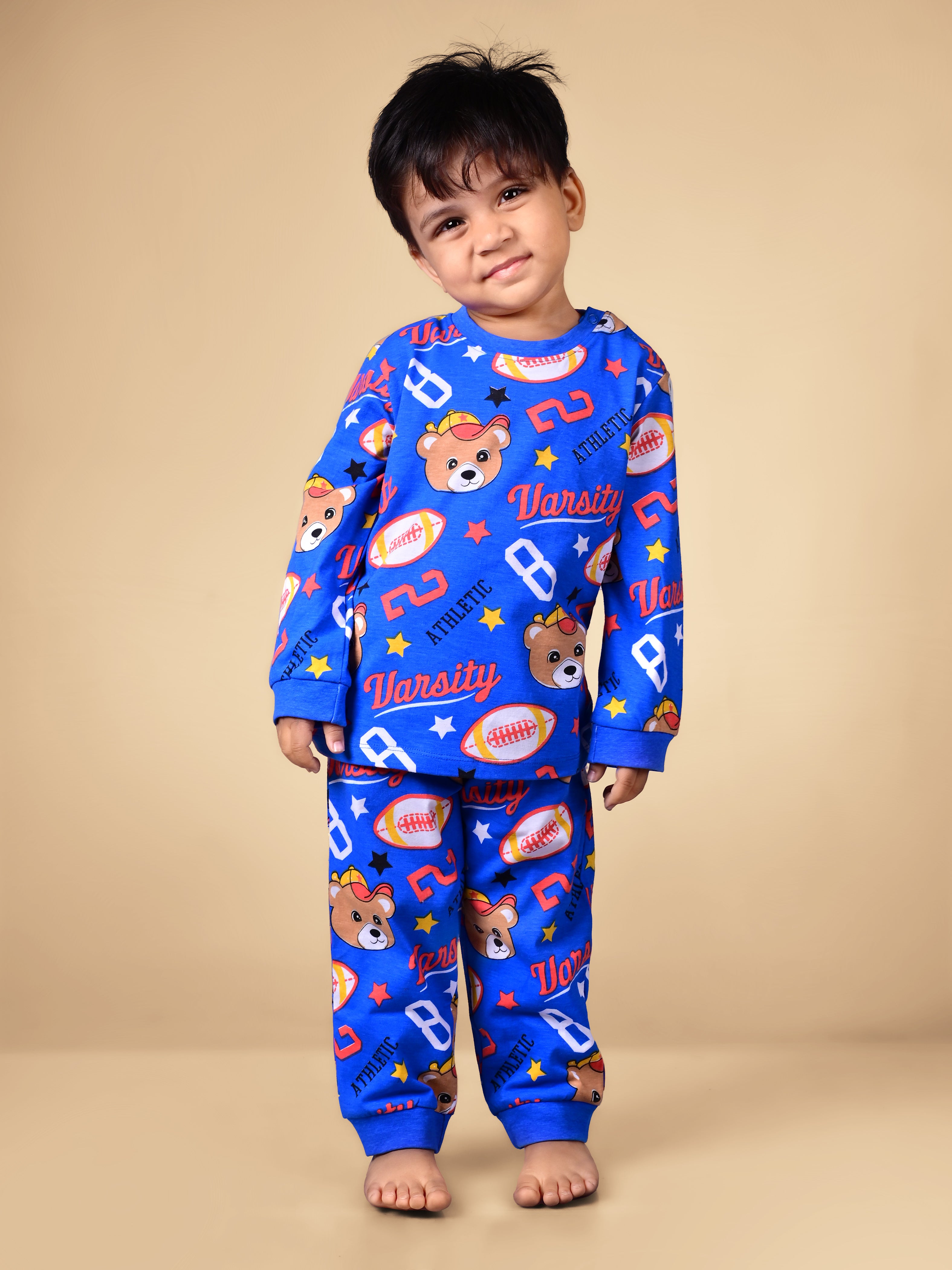 DTD Pure Cotton Blue Color All Over Printed Full Sleeve Boys Night Suit B-FS-NS-31