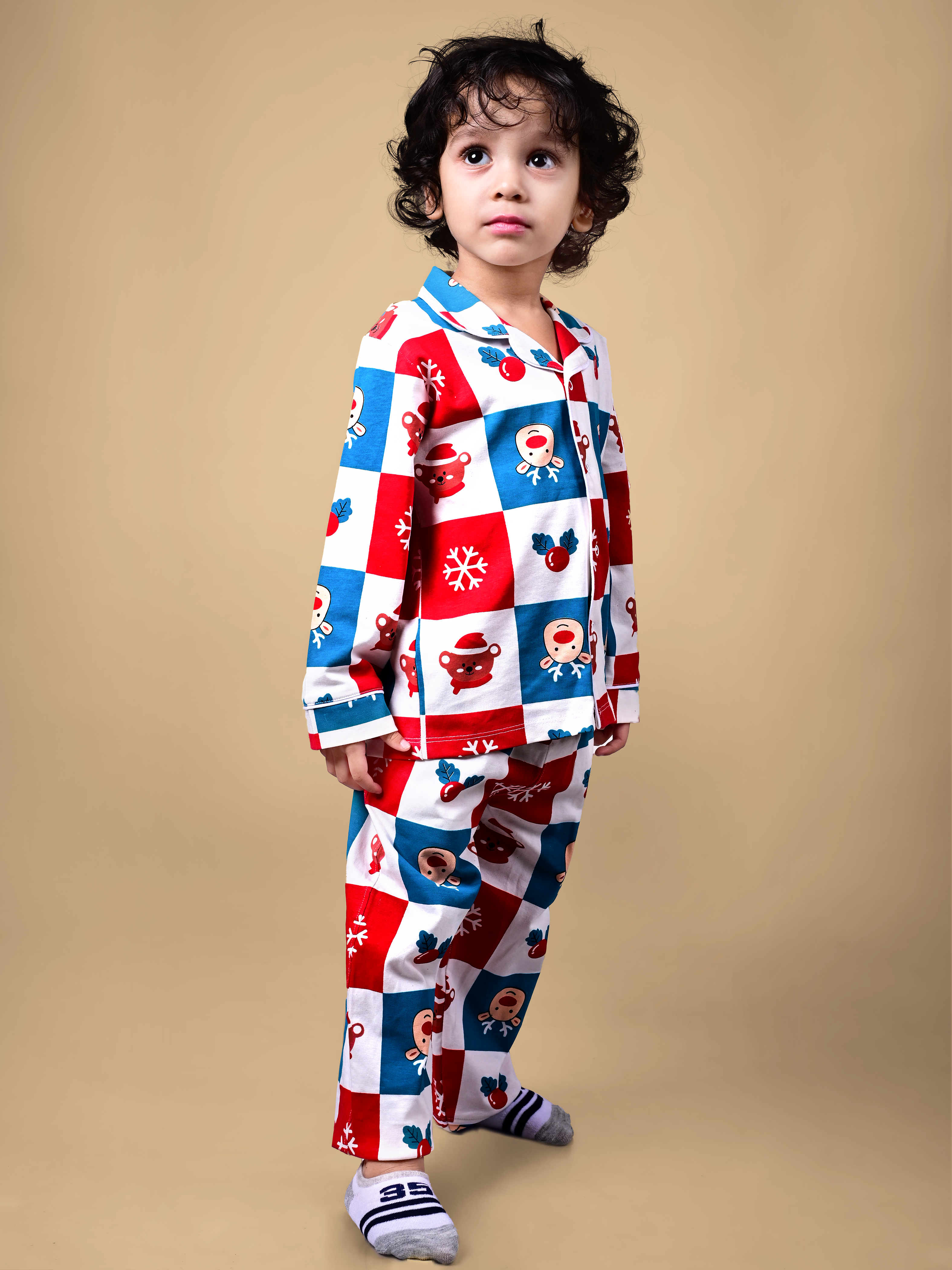 DTD Pure Cotton All Over Printed Full Sleeve Boys Night Suit B-FS-NS-11