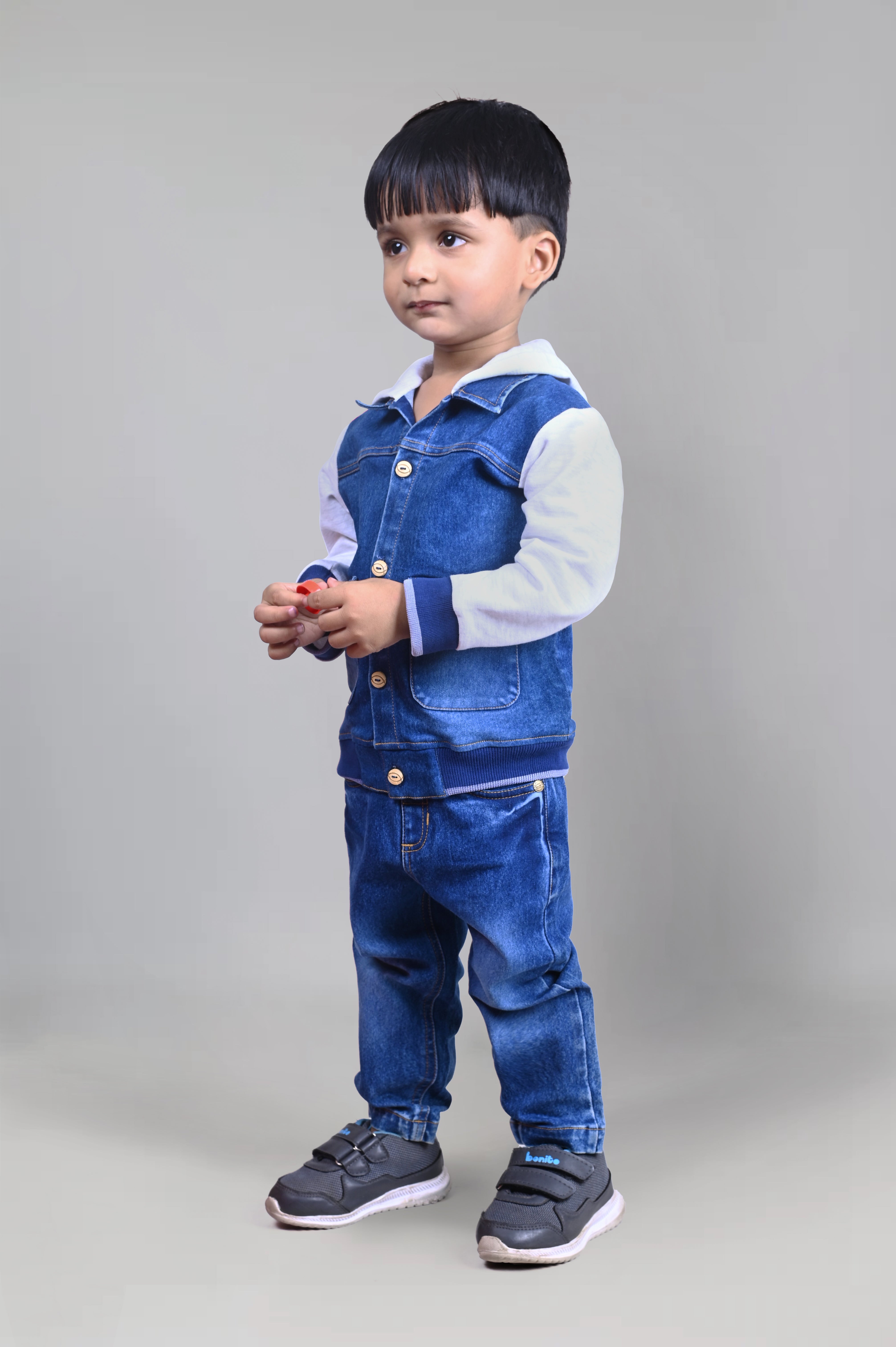 DTD Blue & Grey Color Full Sleeve Hoodie Denim Pant Set for Boys B-FSD-838