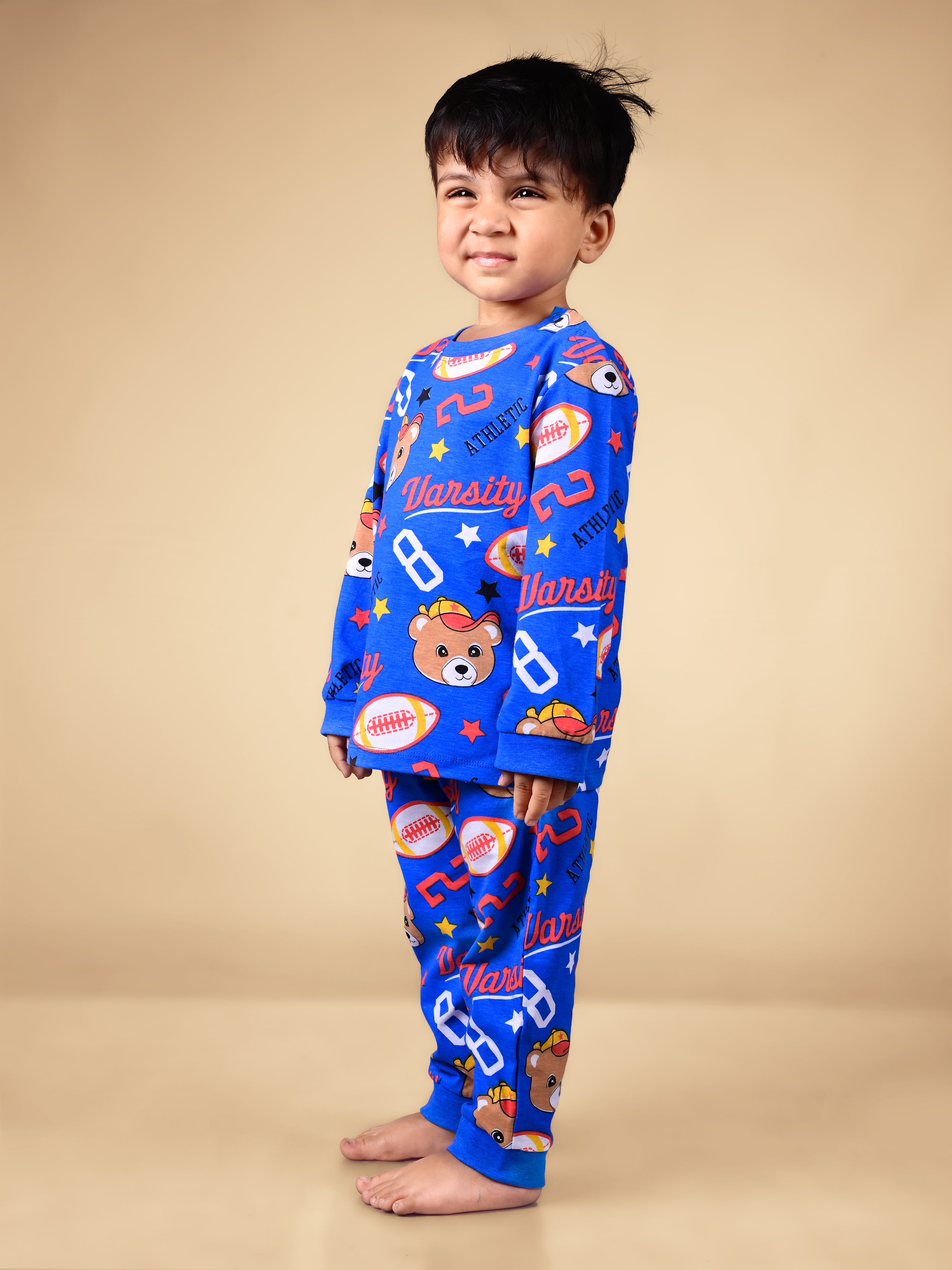 DTD Pure Cotton Blue Color All Over Printed Full Sleeve Boys Night Suit B-FS-NS-31