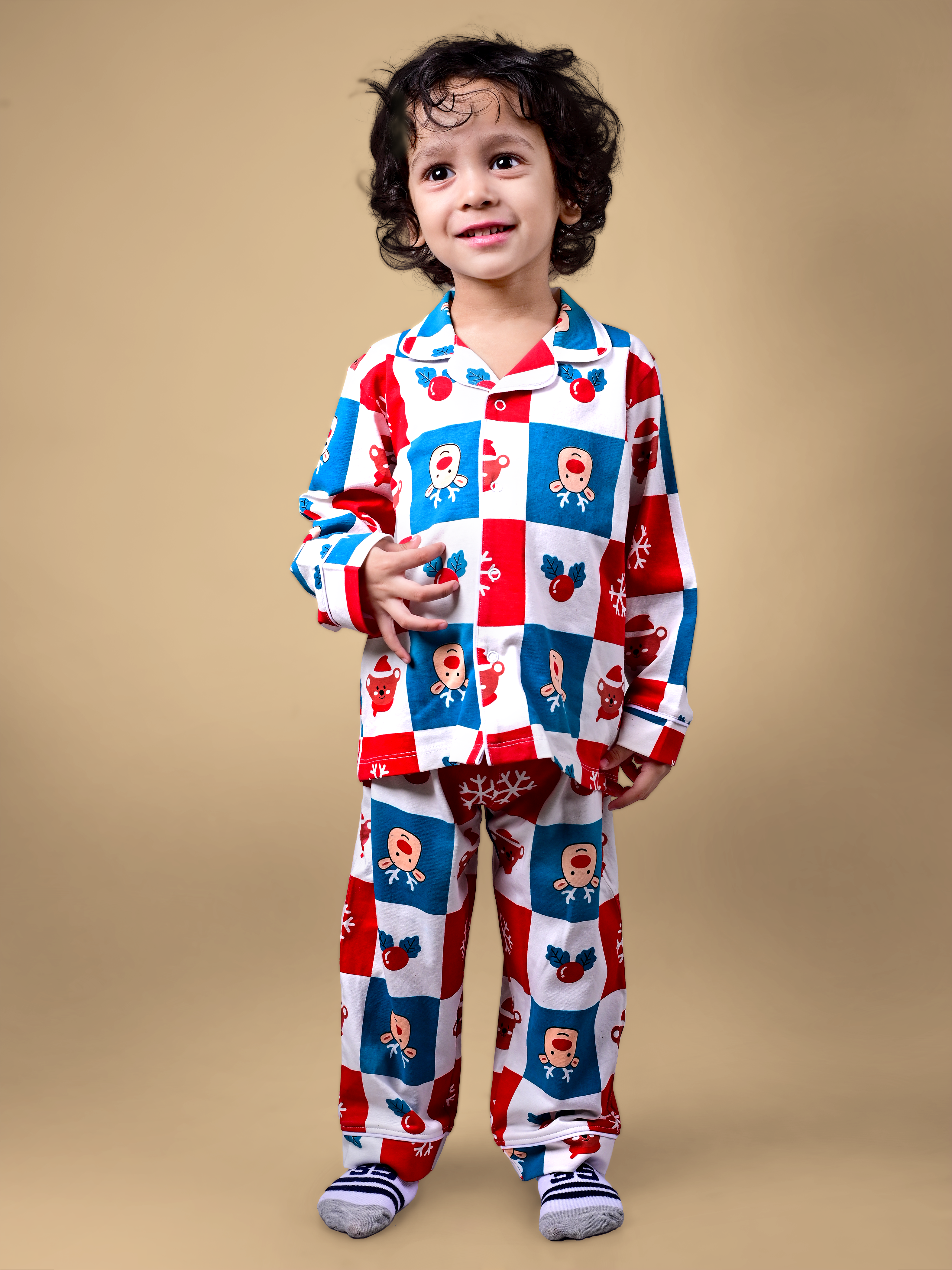 DTD Pure Cotton All Over Printed Full Sleeve Boys Night Suit B-FS-NS-11