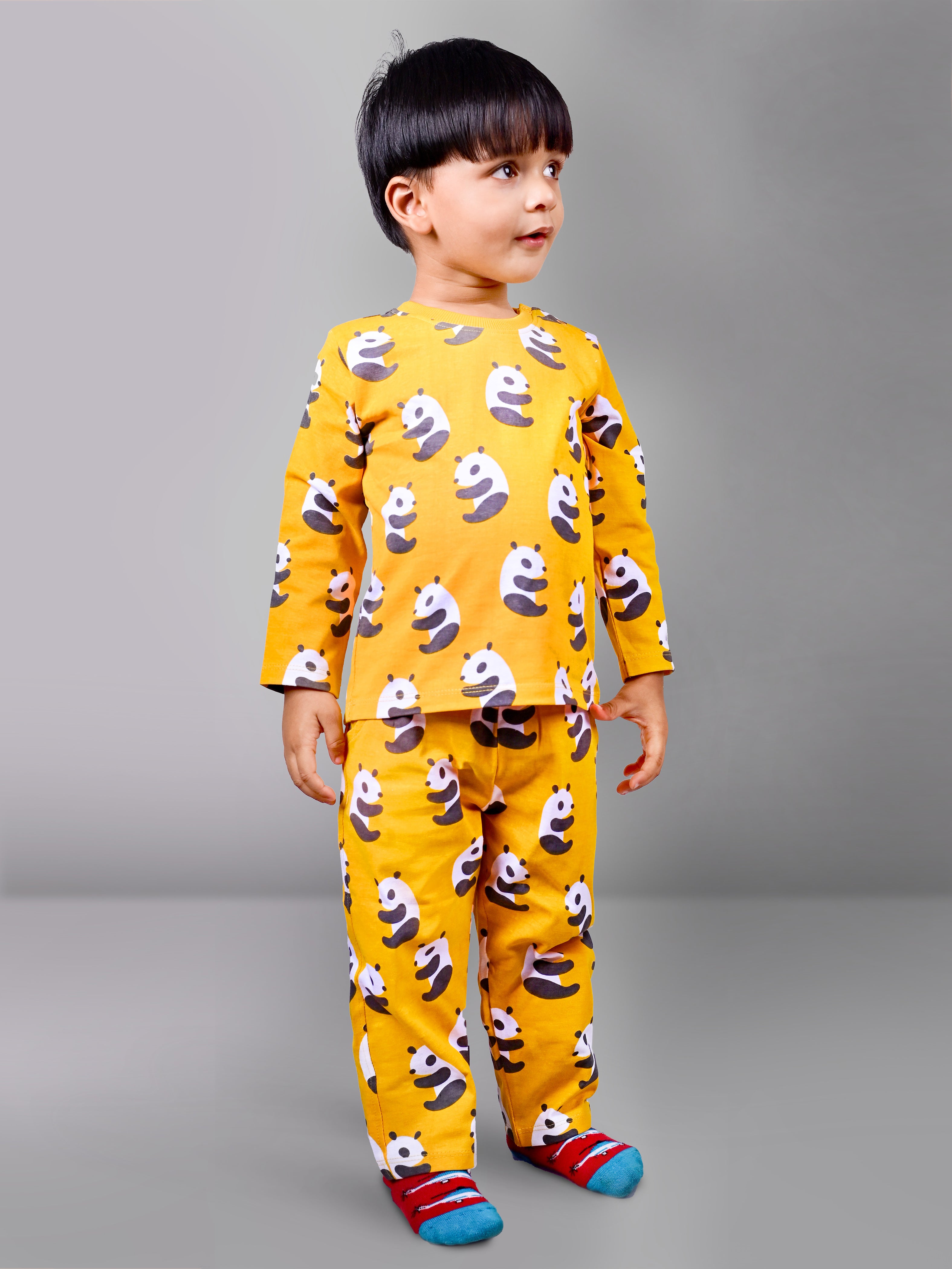 DTD Yellow Color All Over Panda Printed Boys Full Sleeve Set B-FS-NS-09