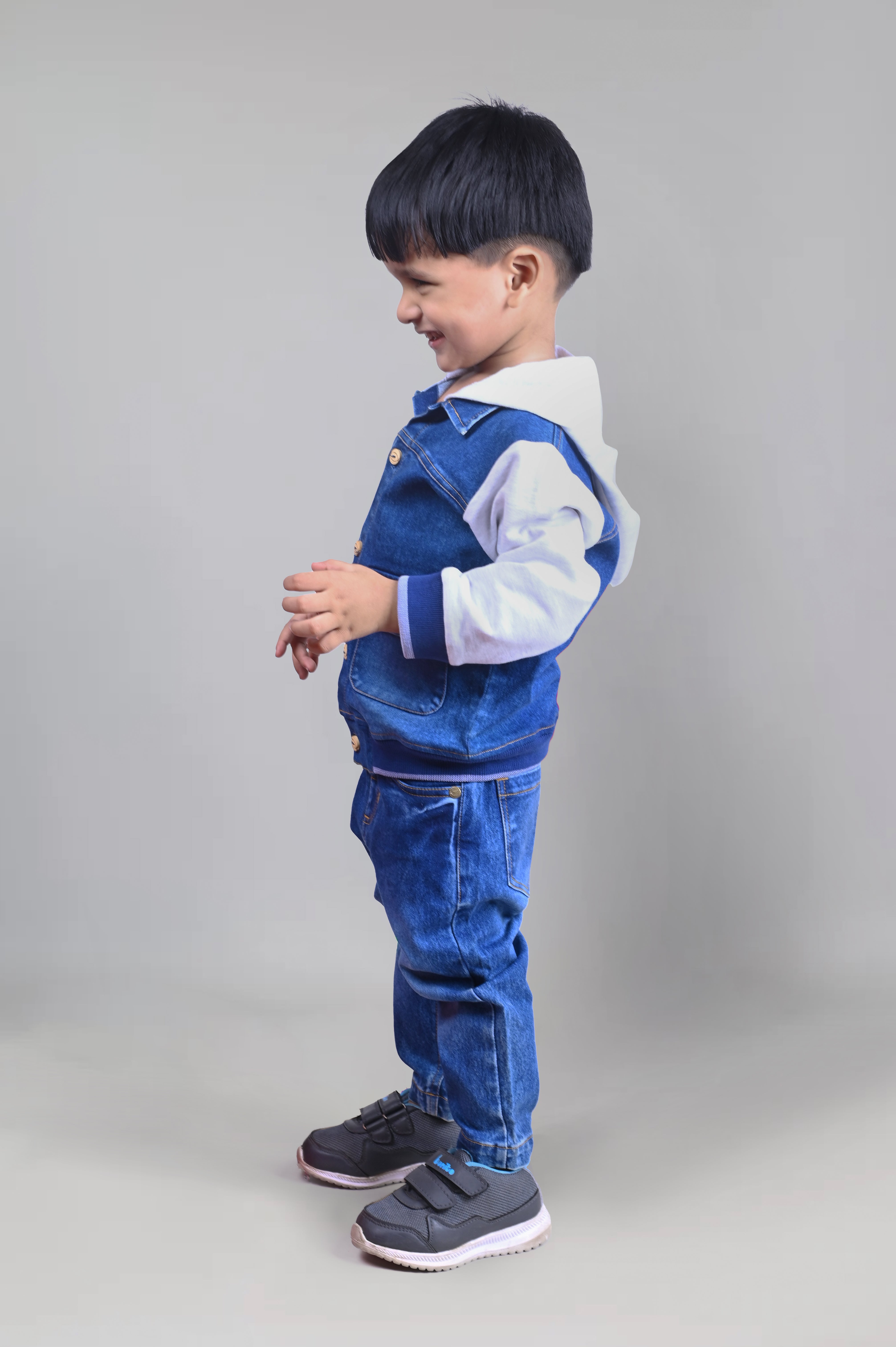 DTD Blue & Grey Color Full Sleeve Hoodie Denim Pant Set for Boys B-FSD-838