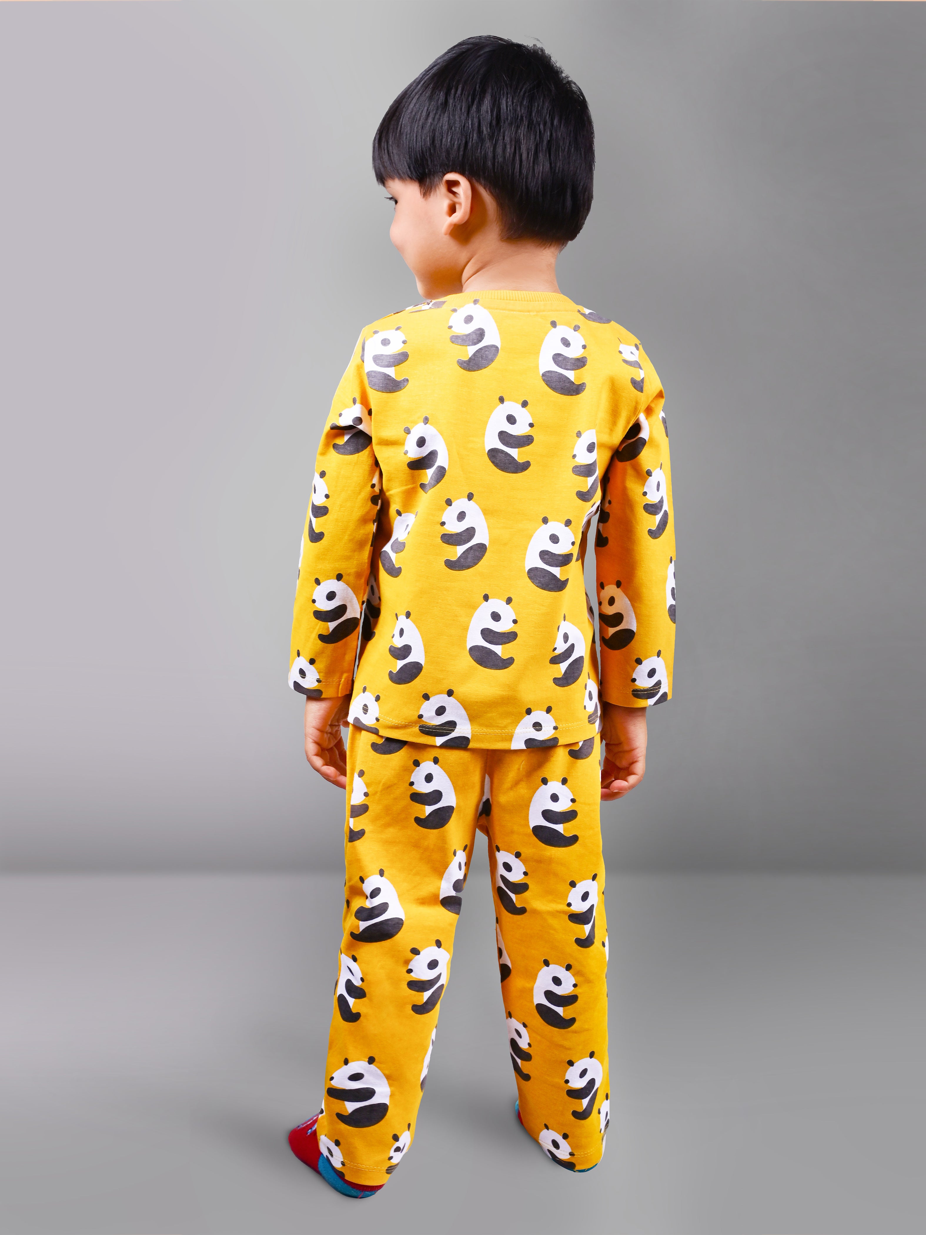 DTD Yellow Color All Over Panda Printed Boys Full Sleeve Set B-FS-NS-09