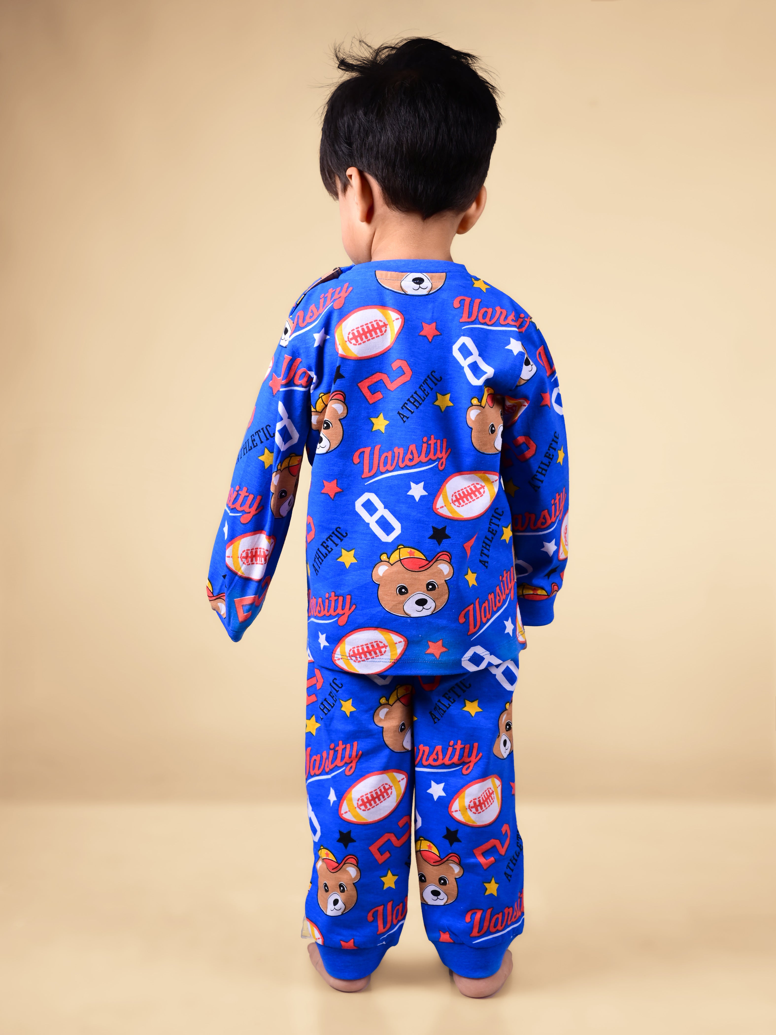 DTD Pure Cotton Blue Color All Over Printed Full Sleeve Boys Night Suit B-FS-NS-31