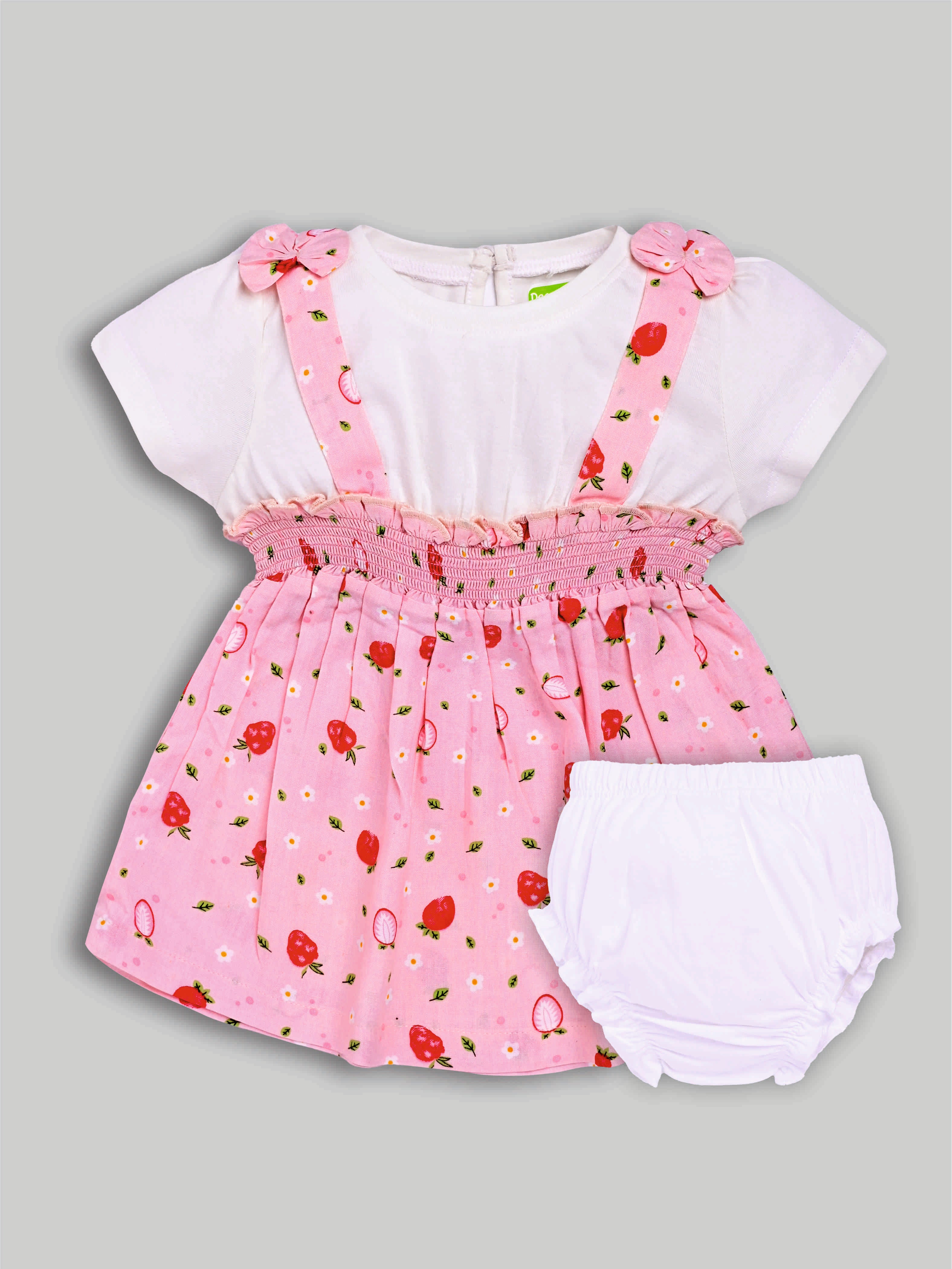 DTD White & Pink Color All Over Bottom Strawberry Baby Girls Panty Frock Set G-H/S-047A