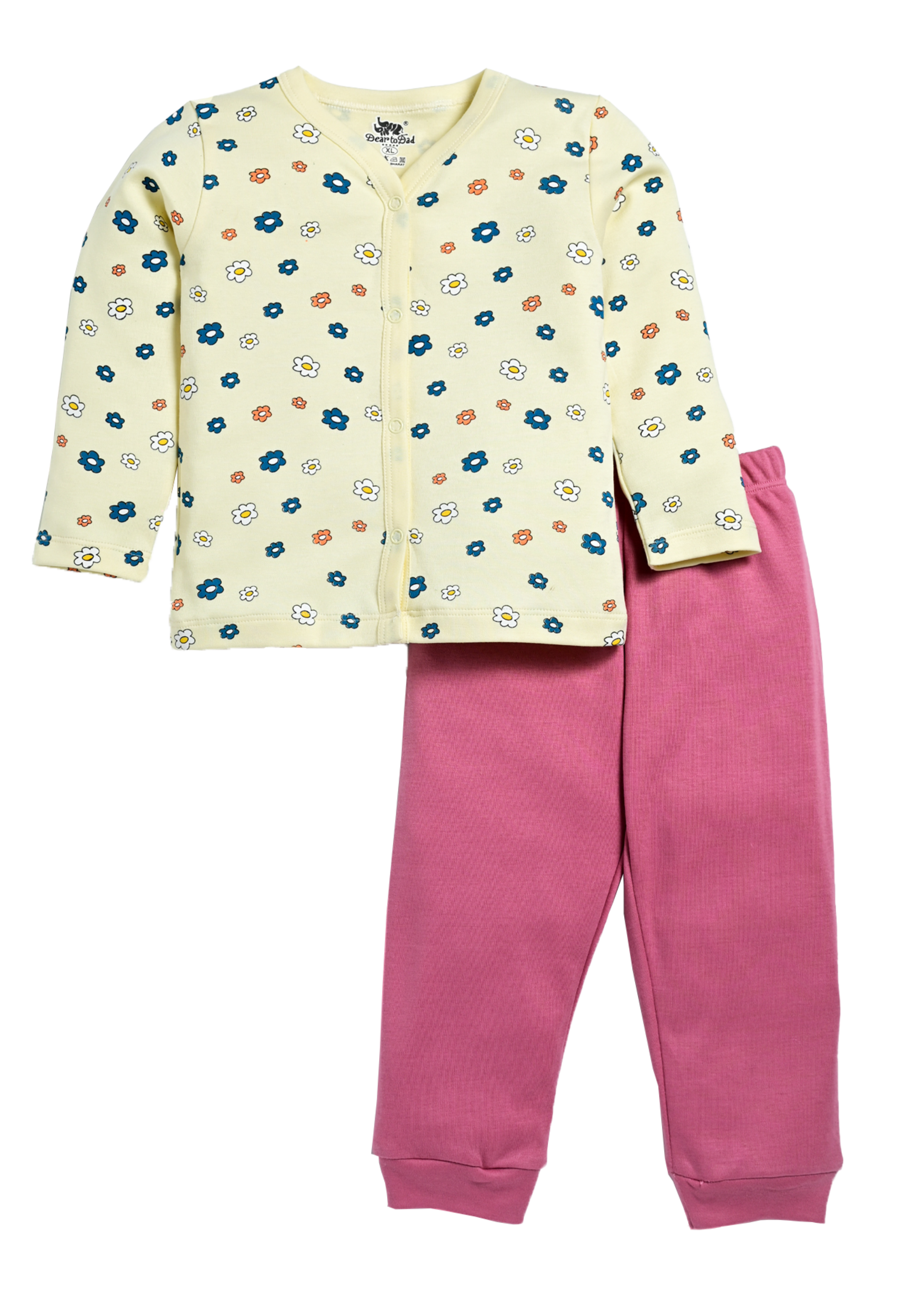 D2D All Over Full Sleeve Cream Color Front Open Top with Pink Pant G-FO-21_Cream