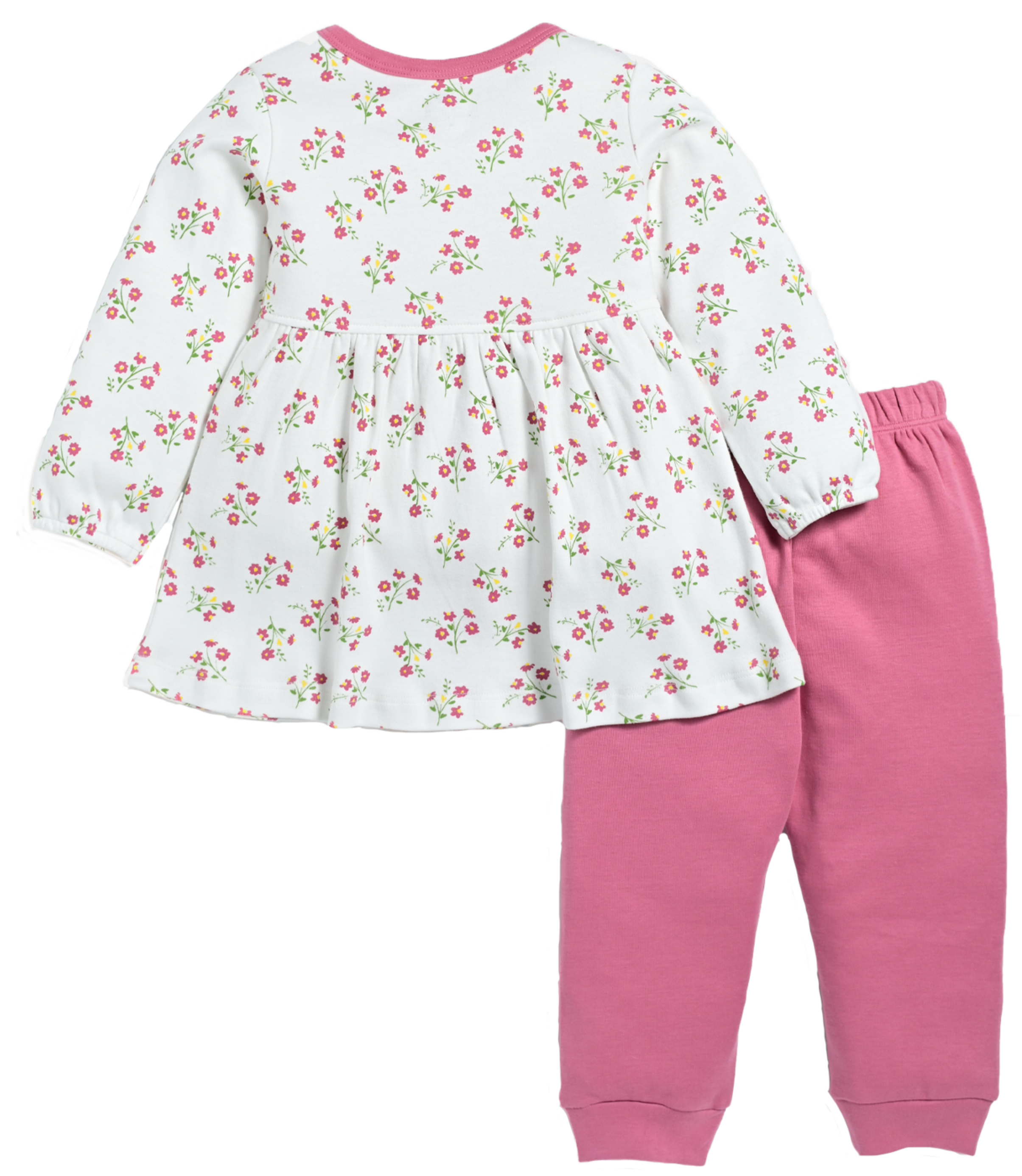 D2D All Over Little Flower Printed Full Sleeve Frock with Pink Pant G-FO-25_White