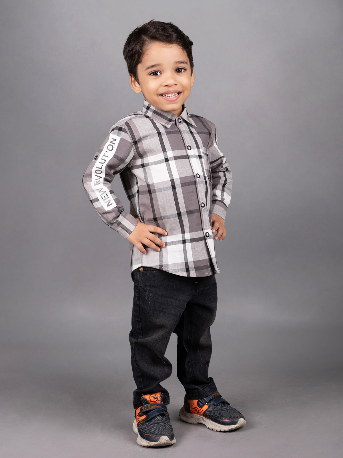 DTD Boys Full Sleeve Checkered Pattern Shirt with Denim Pant B-FSD-839