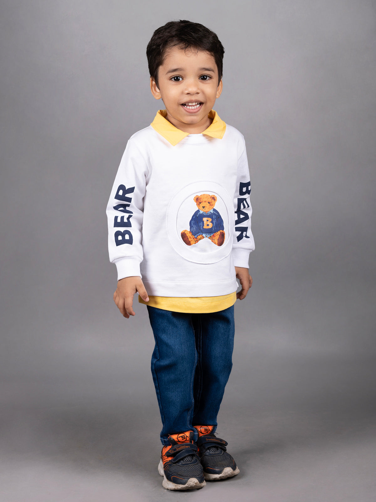 DTD Boys Full Sleeve Little Bear Printed Shirt with Denim Pant B-FSD-831