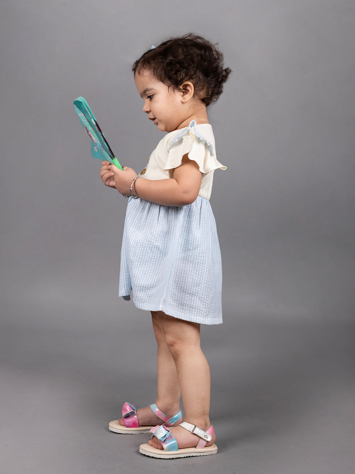 Dear To Dad Pure Cotton Grey Color Girls  Frock FRK-006