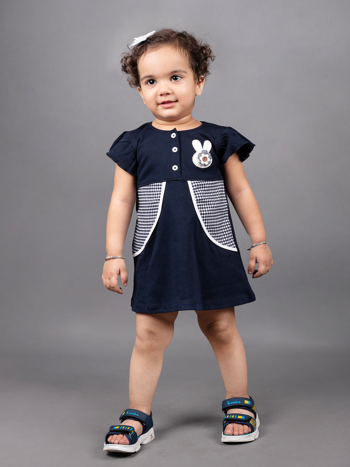 Dear To Dad Pure Cotton Navy Blue Color Girls  Frock FRK-010