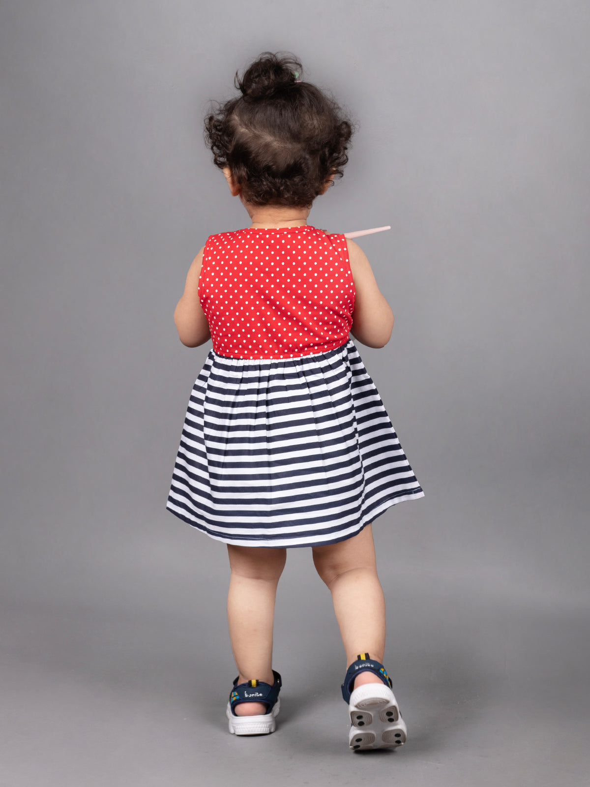 Sleeveless Red and Black Baby Girls Aline Frock FRK-012