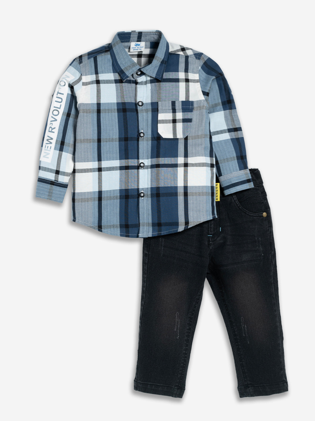 DTD Boys Full Sleeve Checkered Pattern Shirt with Denim Pant B-FSD-839