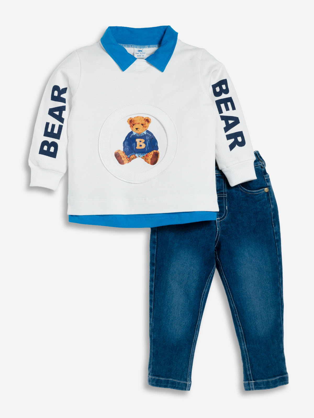 DTD Boys Full Sleeve Little Bear Printed Shirt with Denim Pant B-FSD-831